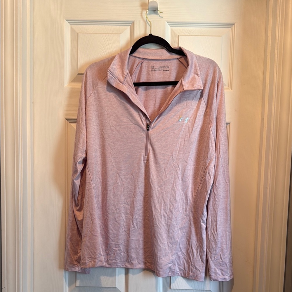 Under Armour Pink Relaxed Ribbed Polo Long Sleeve Tee